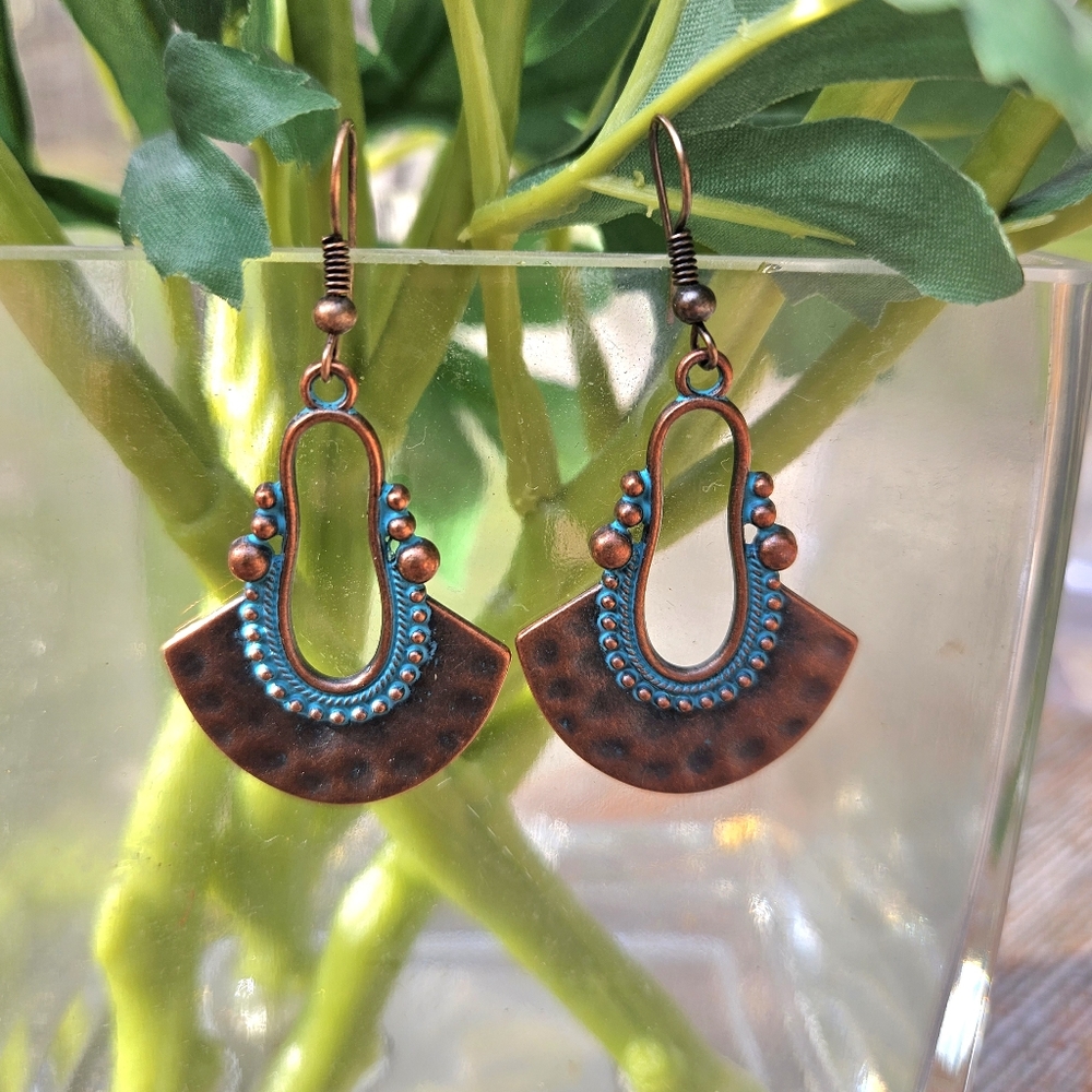 Bronze vintage folklore dangle earrings. NWT. Fast Ship. 4,000 Items Sold!